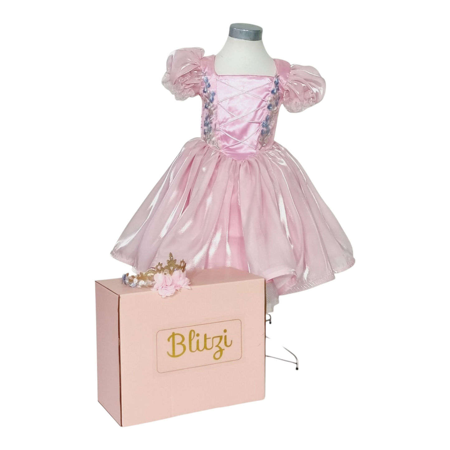 Little girl pink princess dress with crown