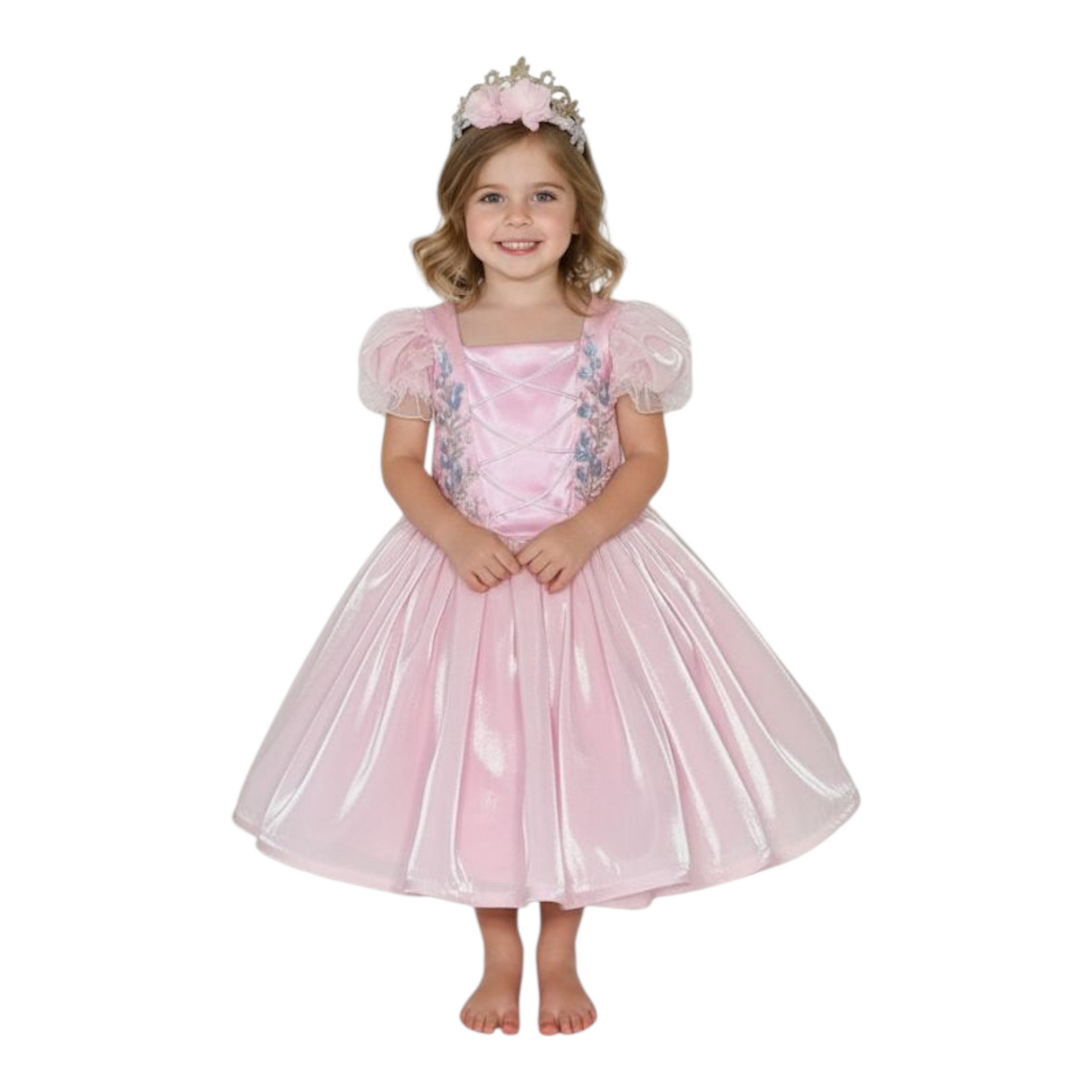 Little girl pink princess dress with crown
