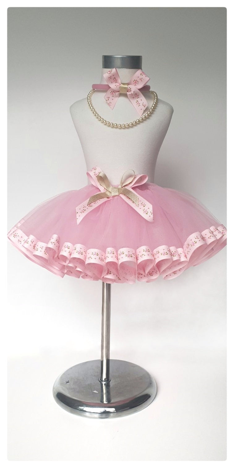 Pink floral ribbon tutu