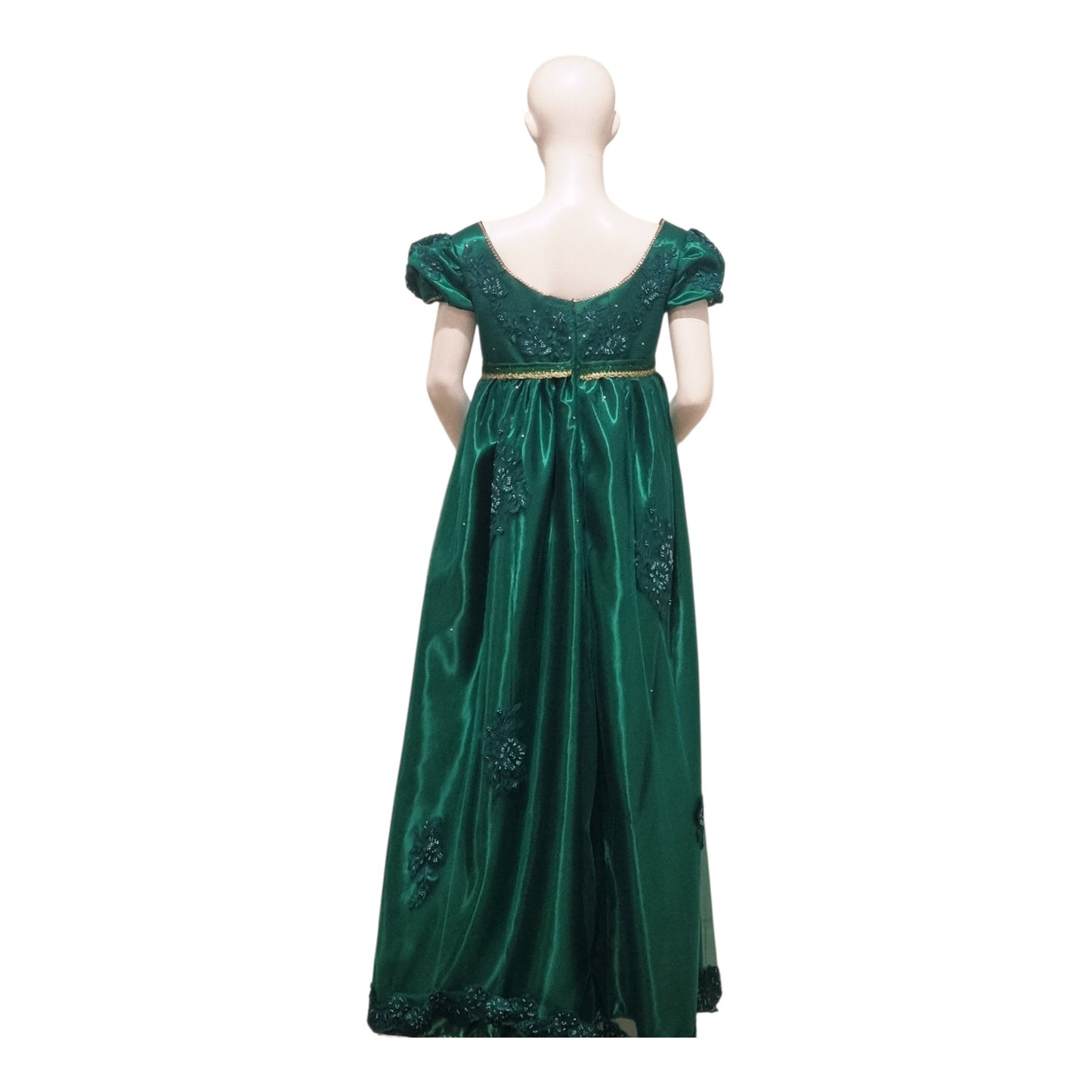 Emerald Green Regency Gown | Empire Waist Embroidered Formal Ball Dress