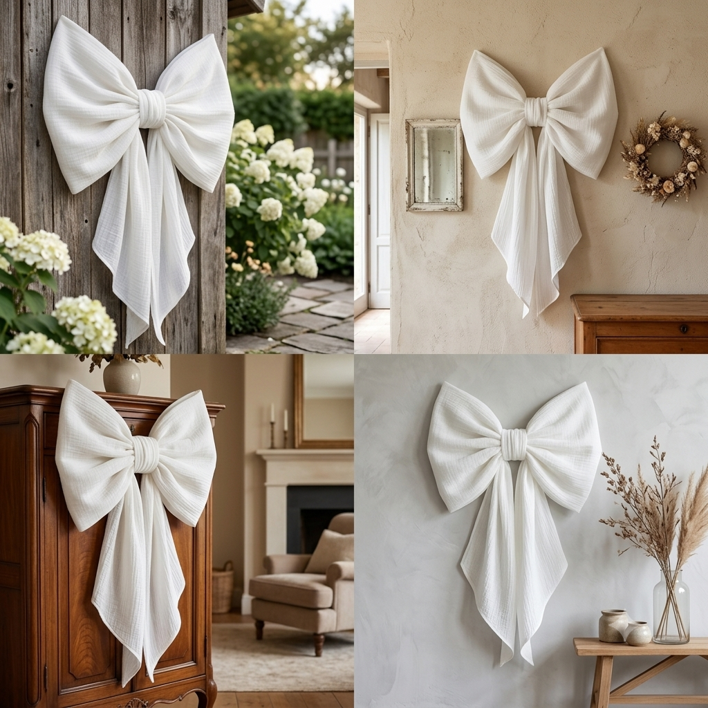 Large Handmade Custom Fabric Bow (cheesecloth)