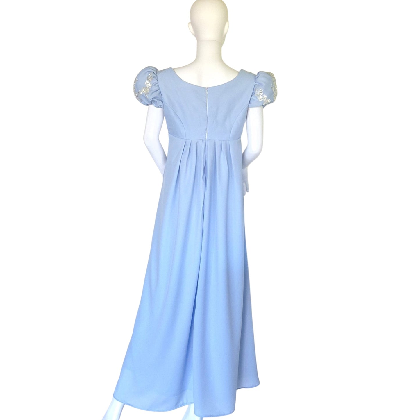 Regency-Inspired Light Blue Empire Waist Maxi Dress | Embroidered Bridesmaid Gown