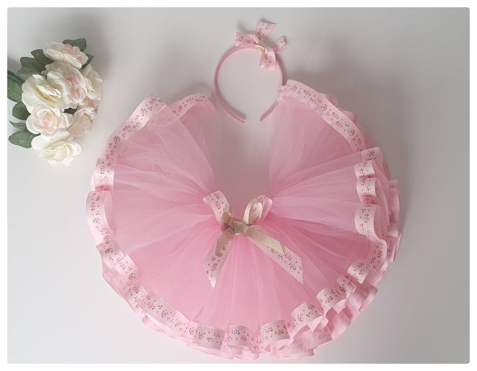 Pink floral ribbon tutu